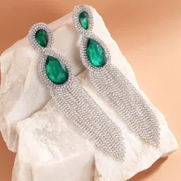 KPOP Silver-Plated Rhinestone Studded Contemporary Drop Earrings-8