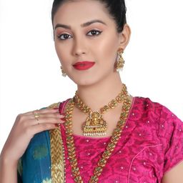 VATSALYA creation Alloy Gold- plated Ruby Red Green White Jewellery Set-image-55