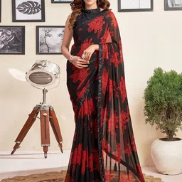 KALINI Floral Embelished Sequinned Dabu Saree-16