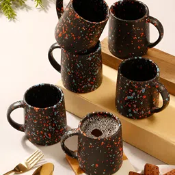 Arrabi Black & Orange Textured Ceramic Matte Mugs Set of Cups and Mugs-13