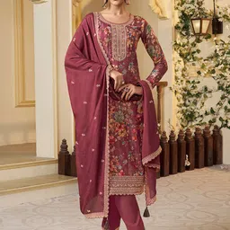 Seerat Floral Embroidered Round Neck Sequinned Straight Kurta With Trousers & Dupatta-image-31