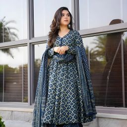 Self Design Cotton Rayon Stitched Anarkali Gown-picture-28