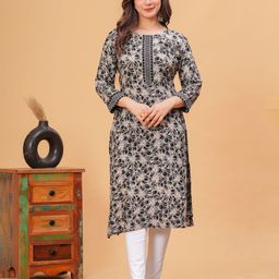DRESSAR Floral Printed Round Neck Straight Kurta-image-88