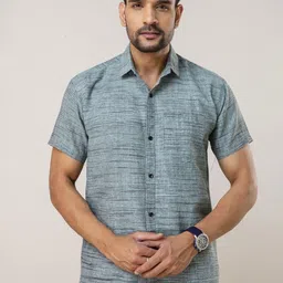AUZAAI COLLECTION Horizontal Striped Spread Collar Khadi Cotton Casual Shirt-image-13