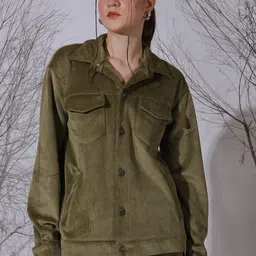NEUDIS Women Corduroy Spread Collar Denim Jacket-image-85