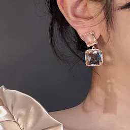 BEYTER Cubic Zirconia Stone Studded Square Shaped Drop Earrings image 3