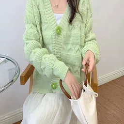 HERE&NOW Cable Knit Cardigan With Flower Buttons-picture-11