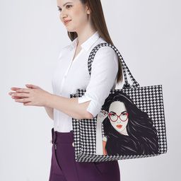 BAGSWORKS Women Checked Structured Cotton Tote Bag-image-65