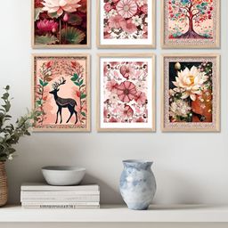 Kotart Brown & Pink 6 Pieces Floral & Botanical Printed Wooden Wall Art-image-90