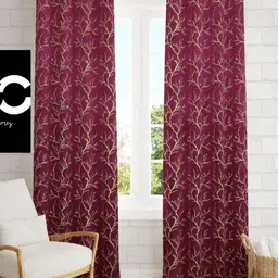 Aura Burgundy & Gold-Toned Set of 2 Room Darkening Door Curtain-picture-28