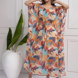 House of Kaftan Women Floral Printed Kimono Sleeve Georgette Kaftan Maxi Dress-picture-28
