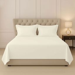 PIZUNA LINENS Cream 400 TC King Cotton Bedsheet With 2 Pillow Covers-picture-35