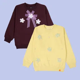 KiddoPanti Girls Pack Of 2 Round Neck Long Sleeve Applique Sweatshirt-picture-5