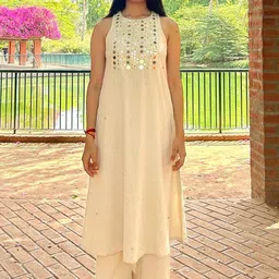 Satnam Handicrafts Geometric Embroidered Mirror Work Pure Cotton Kurta With Palazzos-image-60