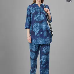 TITTLI Pack Of 2 Printed Mandarin Collar Relaxed Fit Tunic With Trousers Co-Ords-picture-4