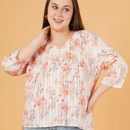 Sztori Women Floral Printed V-Neck Cotton Plus Size Top-image-25