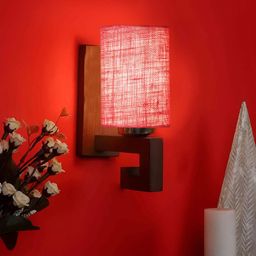 Devansh Pink & Brown Wood Traditional Cylinder Shaped Wall Lamp-image-73