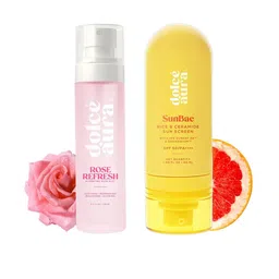 Dolce Aura Set Of 2 Pure Rose Water Mist 100 ml & SunBae Rice - Ceramide Sunscreen 50 ml-58