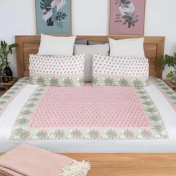 Baarno Pink & White Floral 300 TC King Bedsheet with 2 Pillow Covers-picture-39