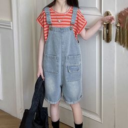 LULU & SKY Girls Knee-Length Denim Dungaree-image-100