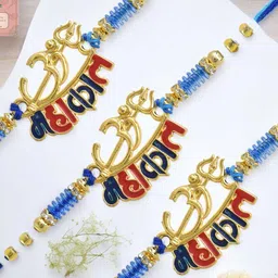 MEIRA JEWELLERY Set Of 3 Stones Studded & Beaded Rakhi Comes with Roli Chawal & Card-image-15