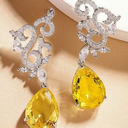 KARATCART Silver-Plated American Diamond Studded Contemporary Drop Earrings-image-33