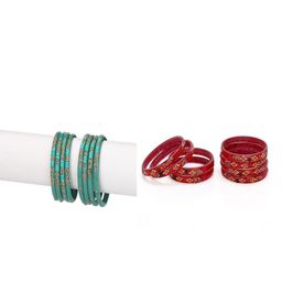 SOMIL Combo of 2 Blue & Red Glass Ethnic Handcrafted Traditional Bangles-picture-26
