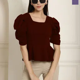 Metronaut Puff Sleeve Peplum Top-picture-31