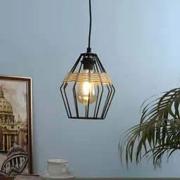 Two Moustaches Black & Off White Textured Diamond Shape Metal Hanging Ceiling Lamp-20