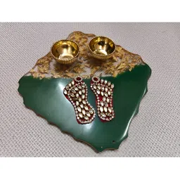 Nutts White Resin Art Platter With Laksmi Foot & Roli Chawal Bowl-50