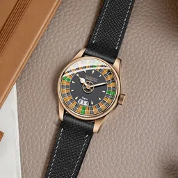 DOUBLERUN Men Dial & Leather Bracelet Style Straps Analogue Multi Function Watch H05N12017-14
