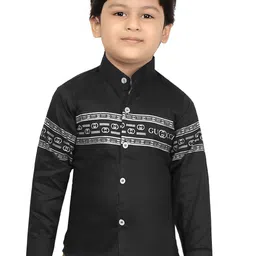 BAESD Boys Classic Regular Fit Band Collar Horizontal Striped Cotton Casual Shirt-image-83