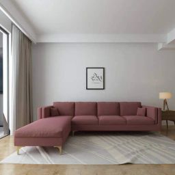 casacraft from pepperfry Dona Velvet Rhs Sectional Sofa (3 + Lounger) In Dusky Rose Colour-picture-29