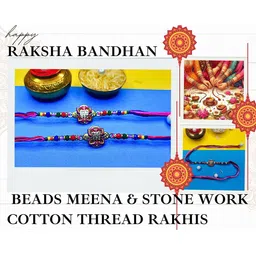 ORANGENYSHA Set Of 2 Artificial Stones Studded & Beaded Thread Rakhis image 5
