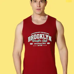 WOOSTRO Pack Of 2 Printed Super Combed Cotton Gym Vests VWS26(HARD YELLOW)(BKLN MAROON)-image-94