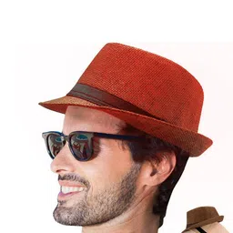 Infispace Men Red Self Design Fedora Hat image 4