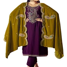 DRAVINAM Trends Paisley Embroidered Velvet Unstitched Dress Material-image-81
