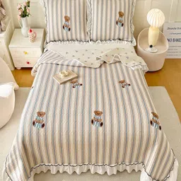 JC HOME Cream & Brown Cartoon Characters Printed 162 TC Double Bed Queen Bed Cover Set-image-23