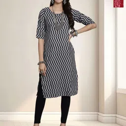 HERE&NOW Selection Of 2 Chevron Printed Round Neck Straight Kurtas-picture-2