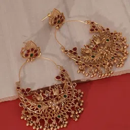 Niscka Gold-Plated Faux Ruby Stones Studded Crescent Shaped Chandbalis-29