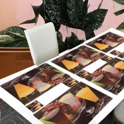 REVEXO 12 Pcs Brown & Yellow Printed Table Placemats With Coasters-28