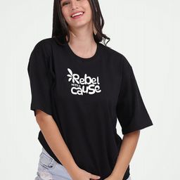 Mad Over Print Women Typography Printed Monochrome Applique T-shirt-image-94