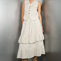 Virgio Trooper Striped Tiered Midi Skirt-image-43