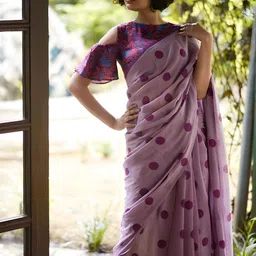 Sidhidata Polka Dot Printed Chanderi Saree With Blouse Piece-picture-53