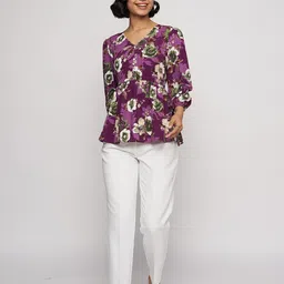AASK Women's Polyester Printed Wine Color Regular Top image 2