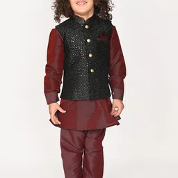 Pehanaava Boys Mandarin Collar Kurta with Pyjamas & Waistcoat-28