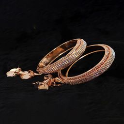 ZULKA Set Of 2 Rose-Gold Plated American Diamond-Studded Bangles-image-10