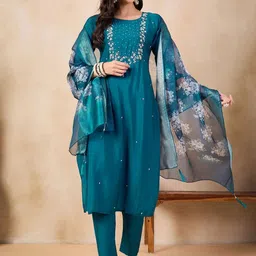 TWINS LADY Floral Embroidered Sequinned Kurta With Trousers & Dupatta-picture-29