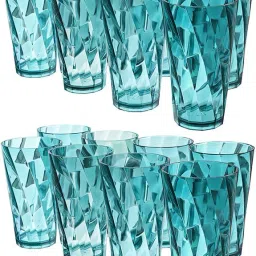 (Pack of 16) TWISTER Pattern Water Juice Plastic Glasses Sky Blue Set Of 16 Glass Set Water/Juice Glass-image-55