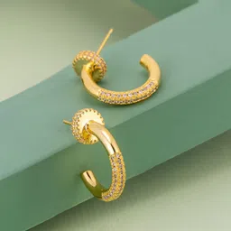 Kushal's Fashion Jewellery Rhodium-Plated Zircon Stone Studded Circular Half Hoop Earrings-image-25